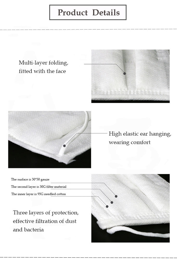 Diseño elástico del oído de la ejecución del color blanco médico disponible de la máscara de 3 capas
